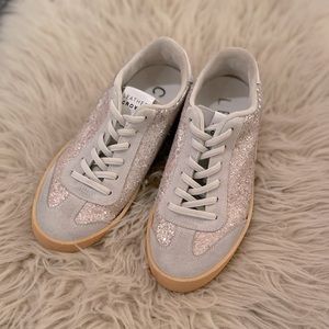 Crown Leather Women's Sneakers, Size 36. Pink glitter. Made in Italy. Like new.